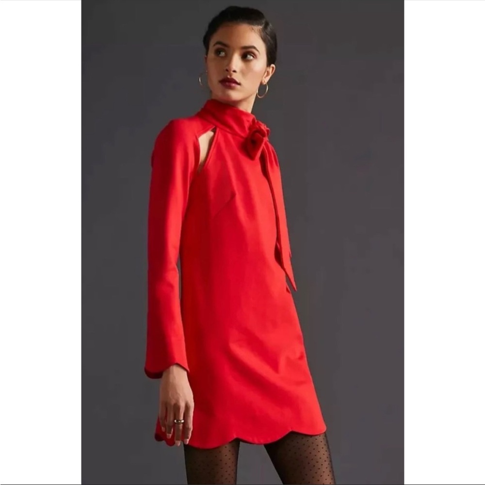MAEVE NECK TIE SHIFT MINI DRESS Size:L